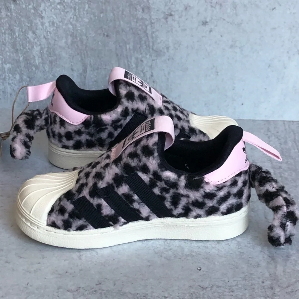 Adidas Originals Superstar 360 Kids Sneakers Fuzzy Leopard Tail Pink Black